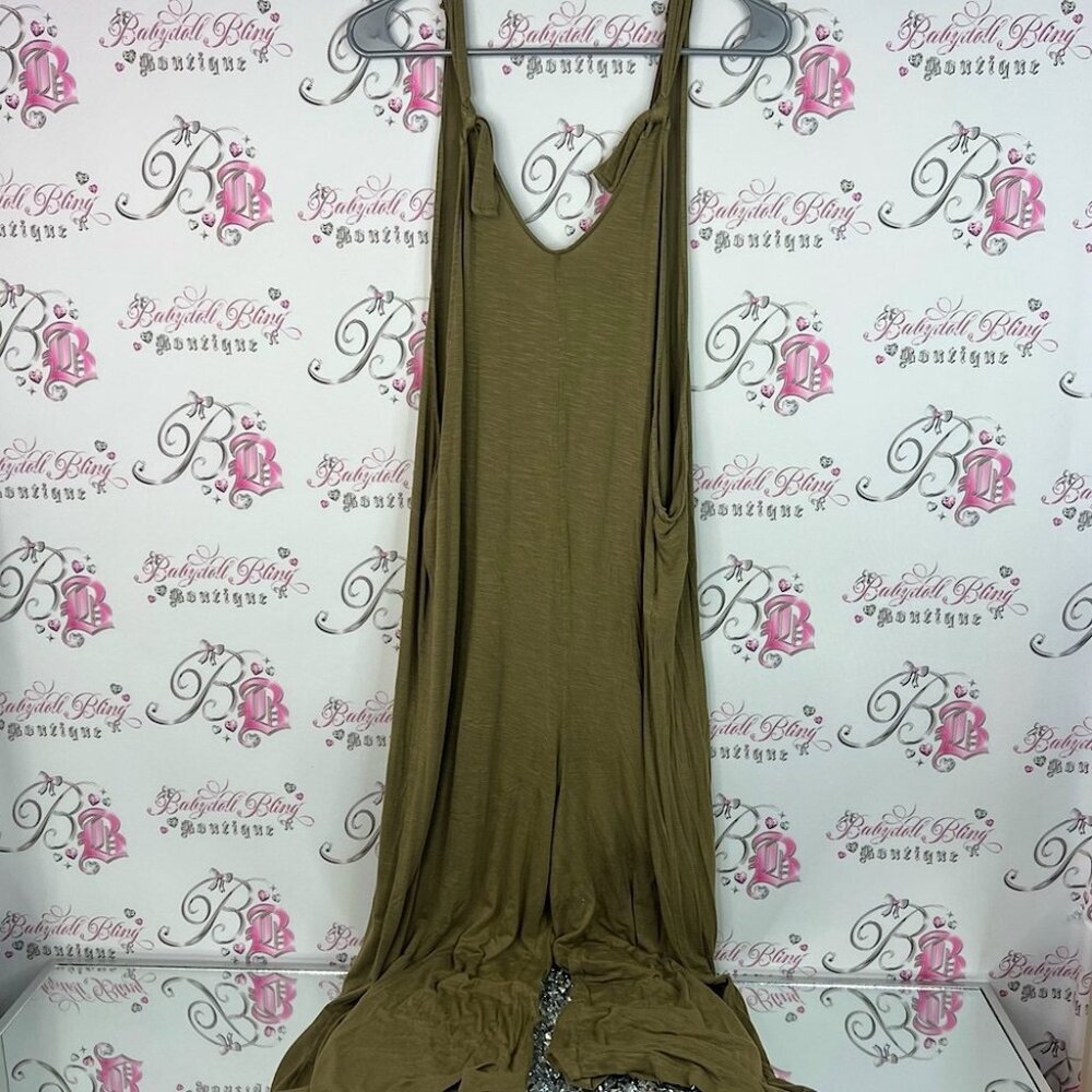 Joe Fresh one piece jumpsuit pants brown stretchy Khaki Sleeveless Dress